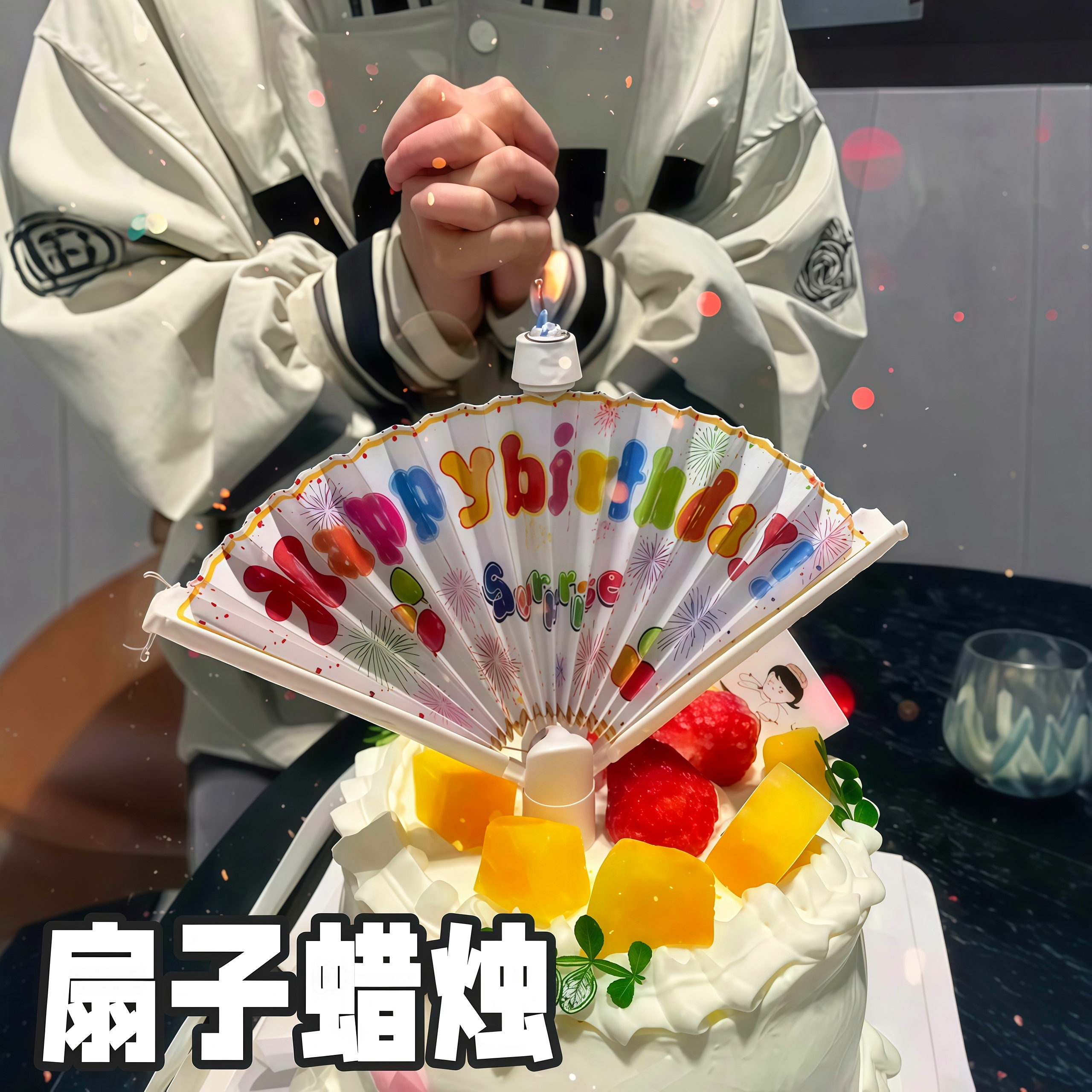驚喜蠟燭蛋糕裝飾生日快樂許愿扇