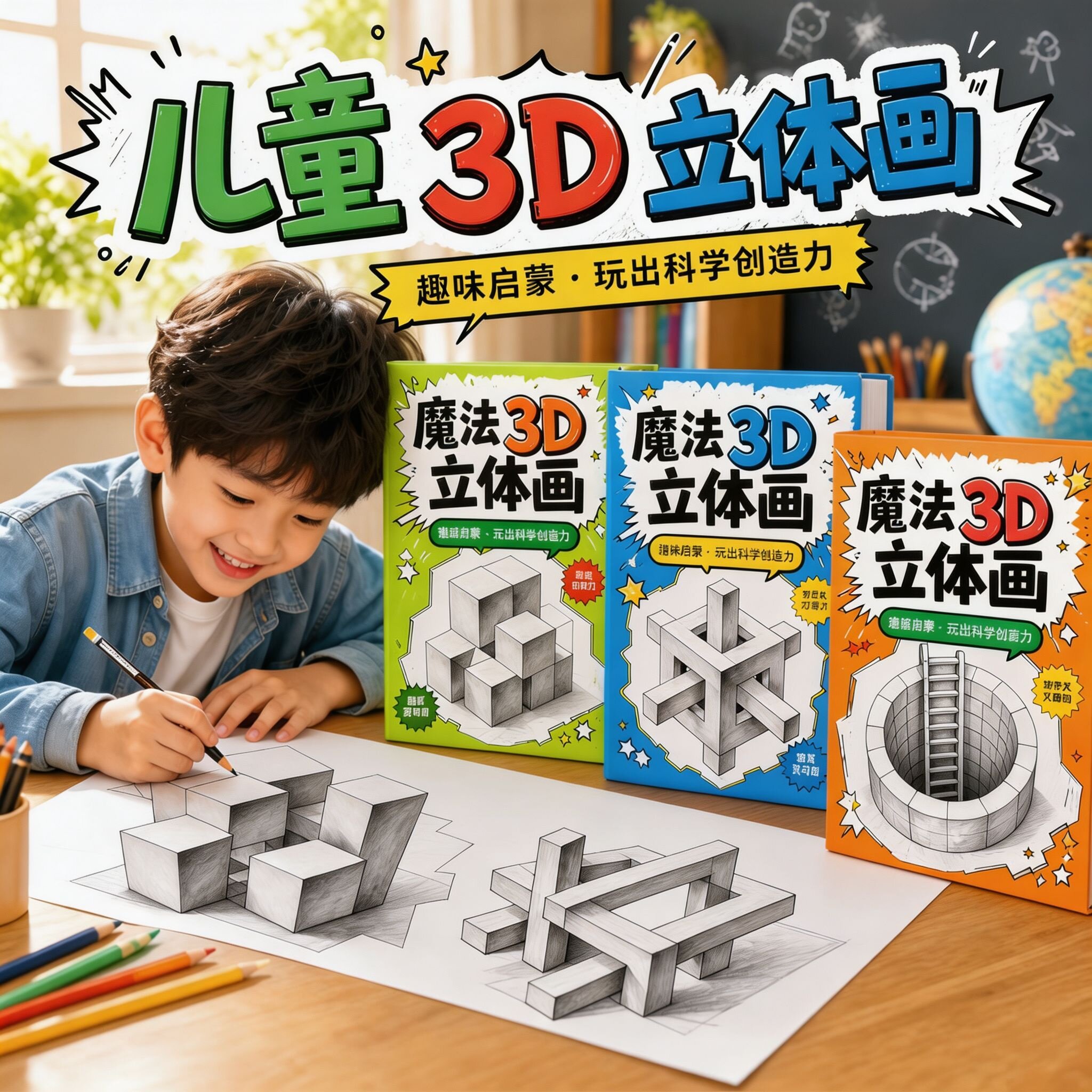魔法立体描摹本神奇3D空间错觉绘画本儿童创意涂色本趣味画画本