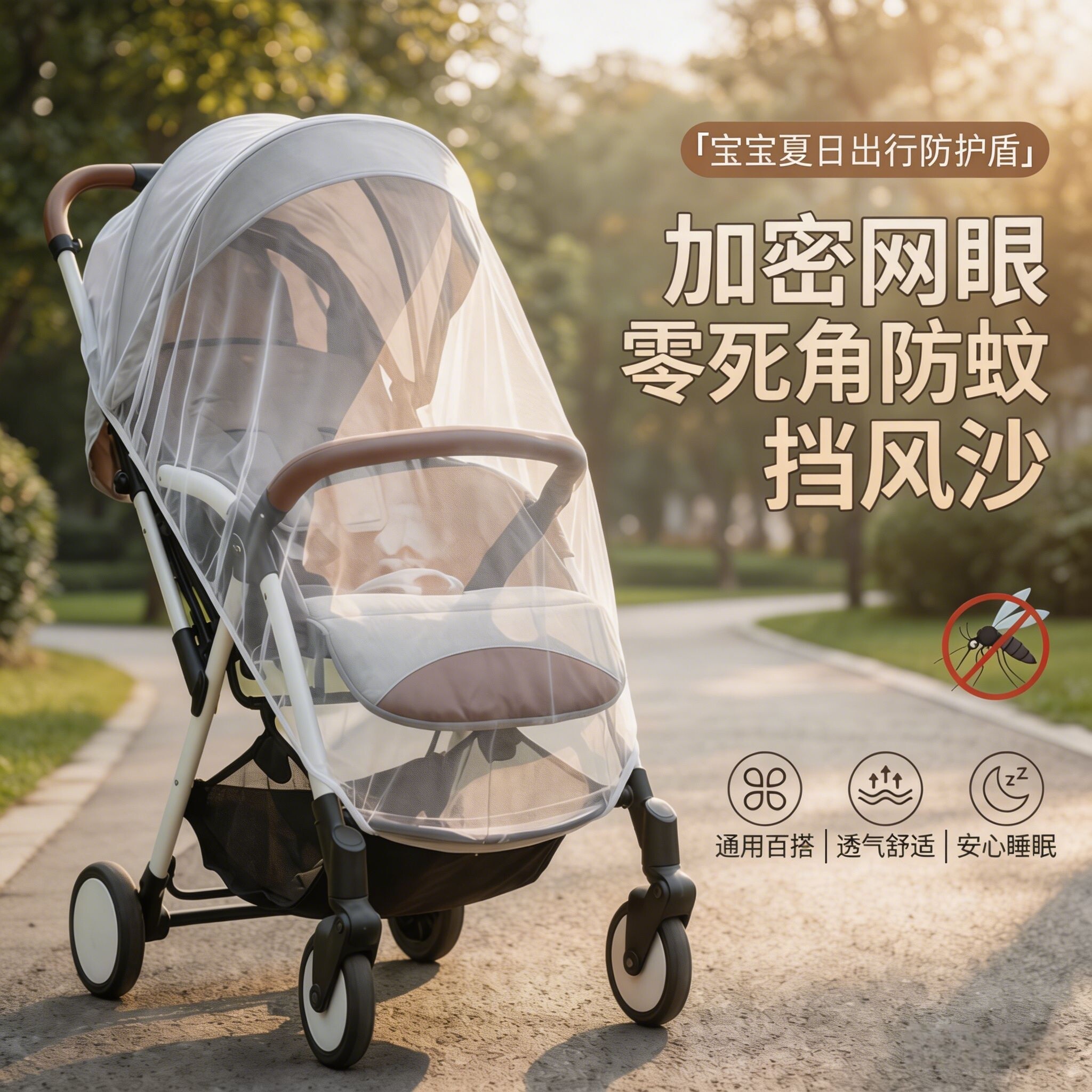 婴儿车蚊帐2026新款家用全罩式通用加密网纱宝宝伞车手推车防蚊罩
