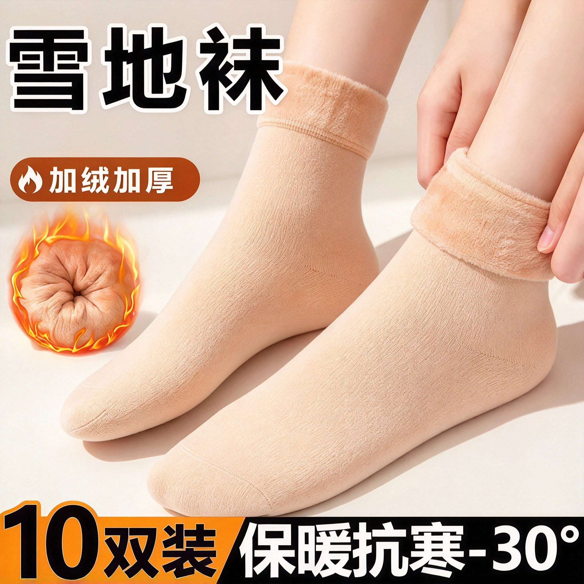 秋冬女加绒加厚保暖雪地短袜