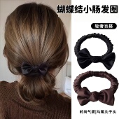 韩系缎面蝴蝶结小肠发圈女2025新款 高级感洋气时尚 高弹力皮筋发绳
