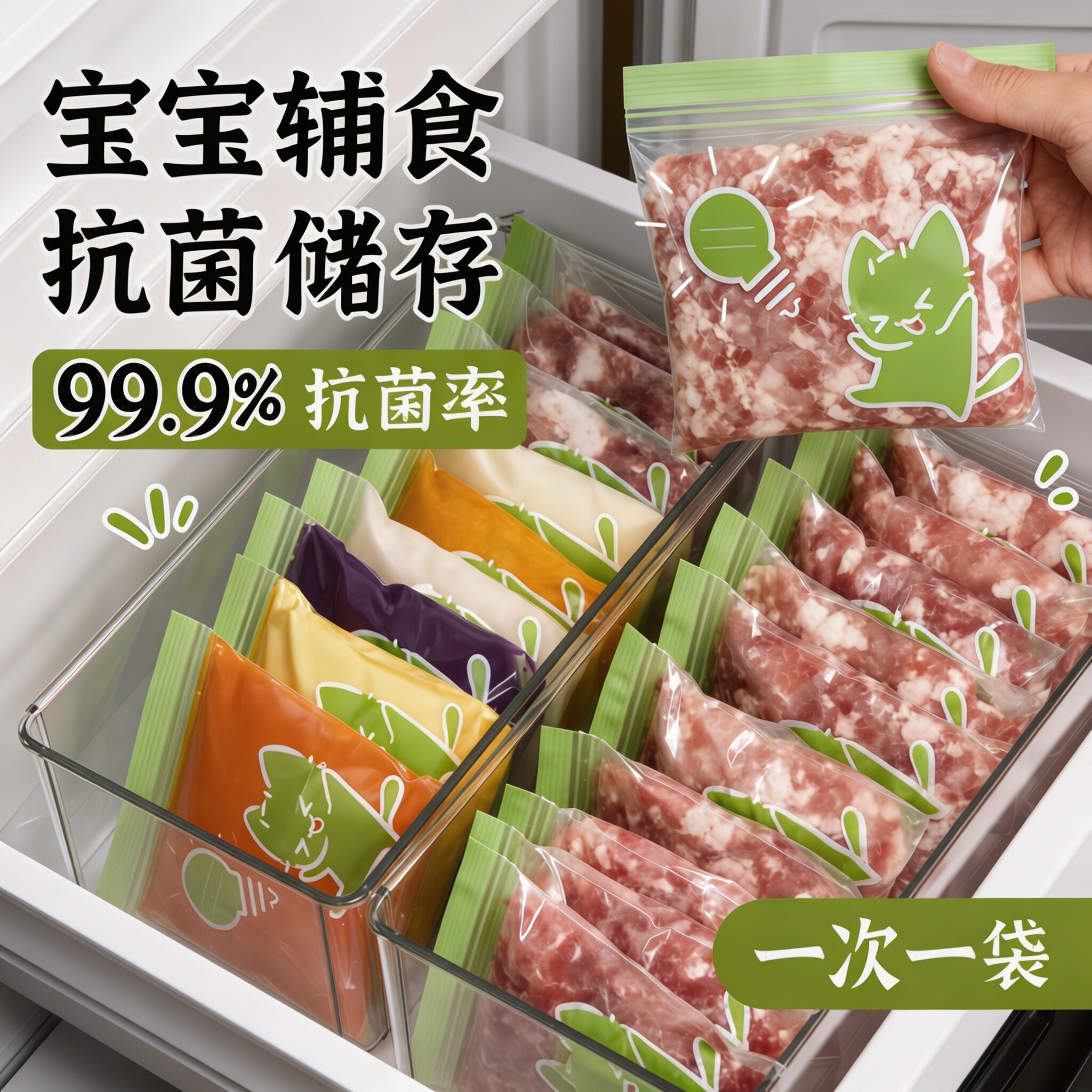 食用级抗菌封口冷冻分装保鲜袋