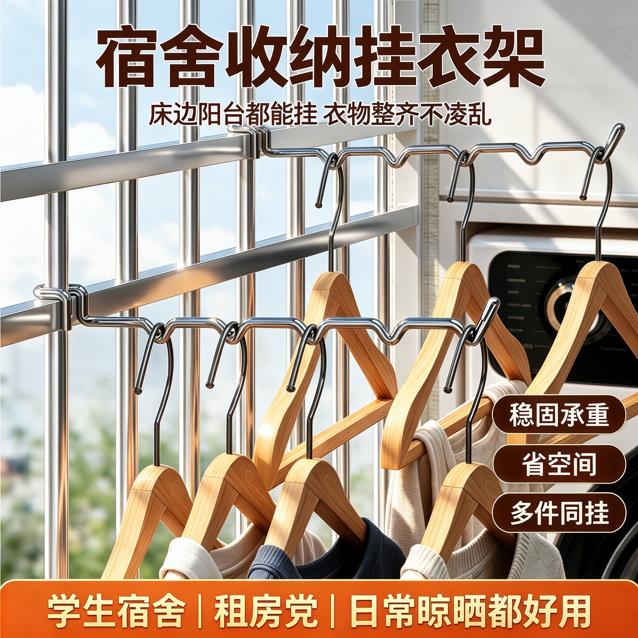 阳台防盗窗宿舍床边挂衣钩防锈