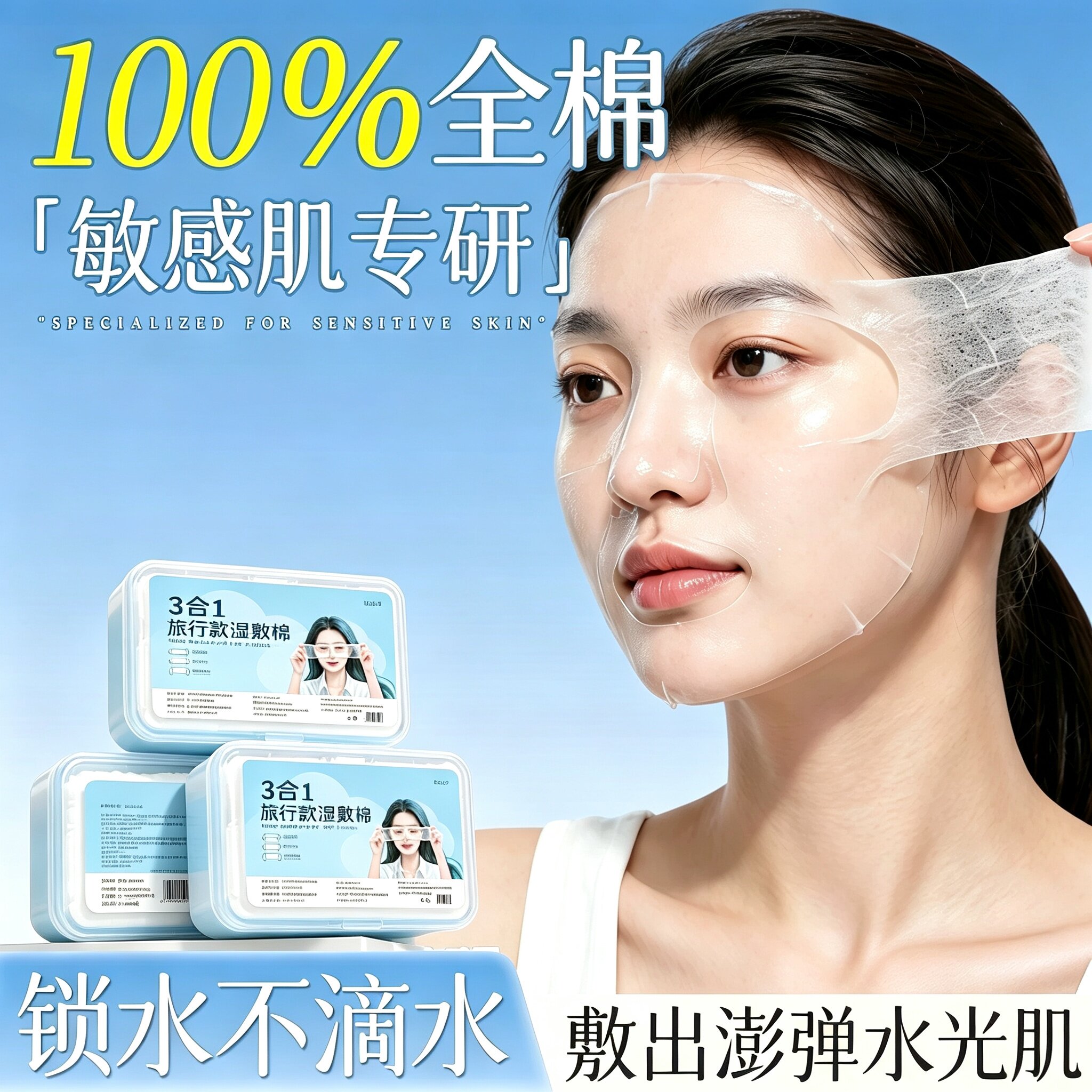 三合一全棉可拉伸湿敷棉片