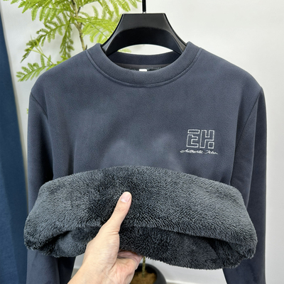 加绒加厚宽松美式圆领卫衣