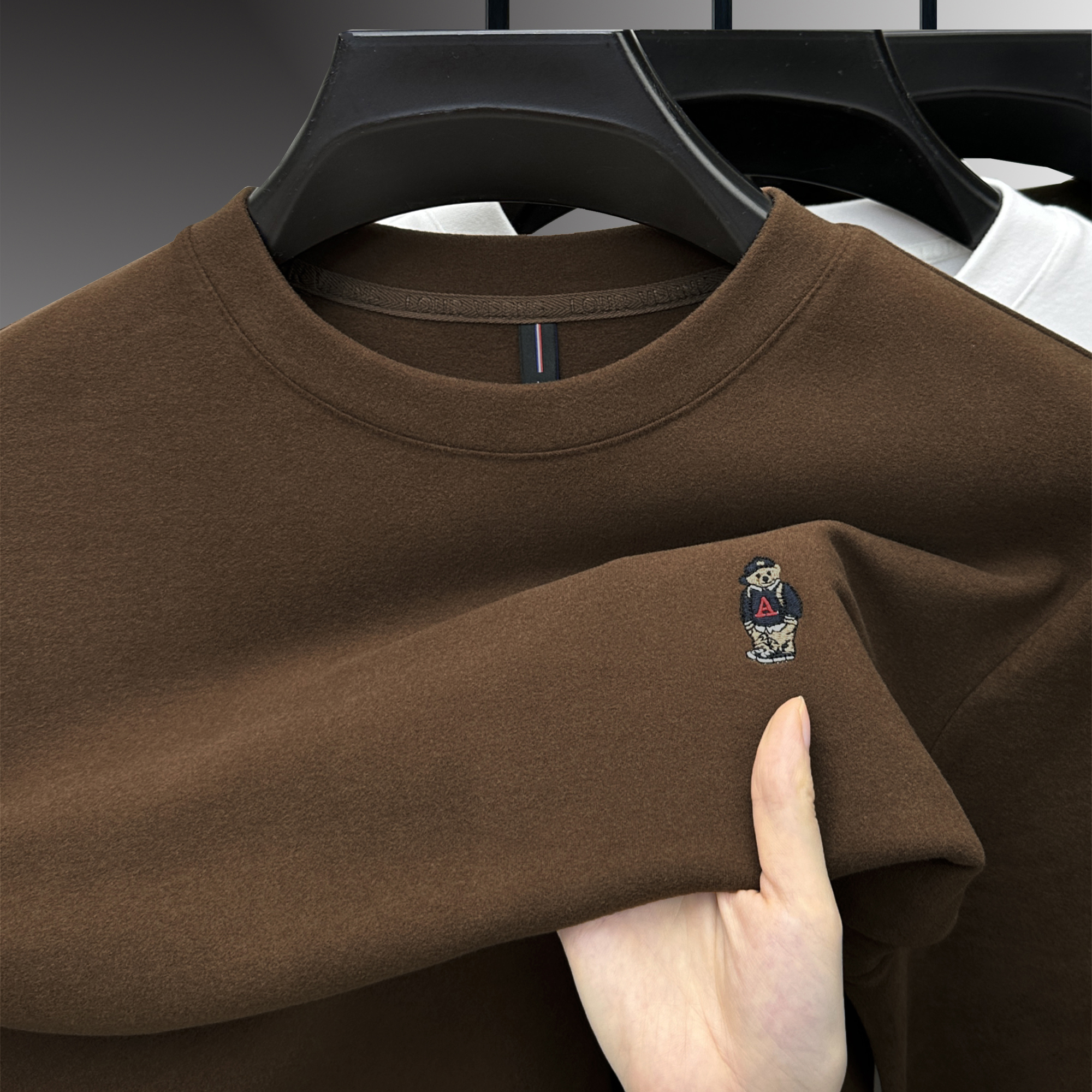 双面德绒打底衫男士圆领长袖T恤