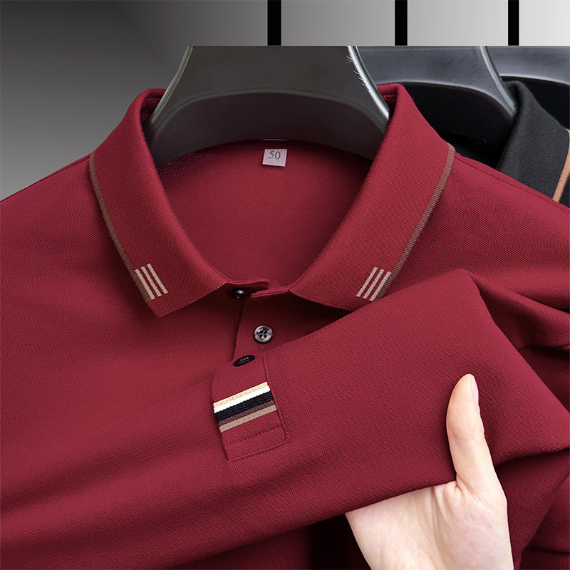 本命年红色衣服纯棉短袖t恤男翻领polo衫中年男爸爸高端婚宴上衣