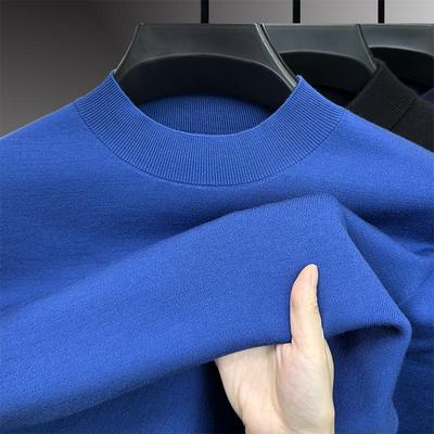 半高领精纺羊毛衫男款纯羊毛亲肤打底衫冬厚款针织衫克莱因蓝毛衣