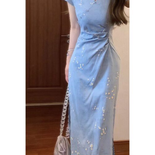 新中式女装旗袍高级感时尚气质收腰修身包臀裙2026夏季碎花连衣裙
