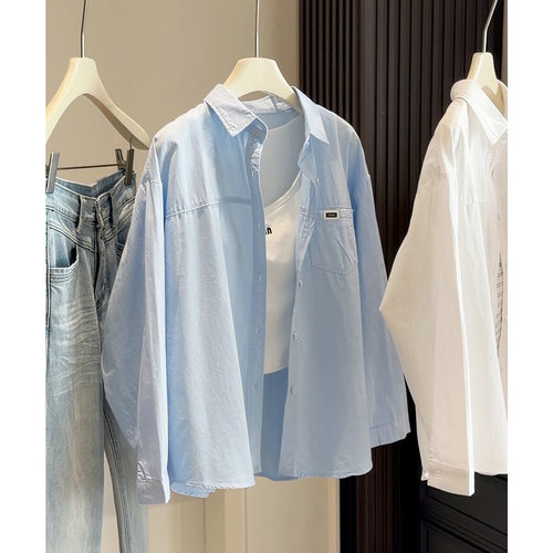 春夏季洗水棉长袖衬衫通勤穿搭女2026新款衬衣外套防晒外穿上衣潮