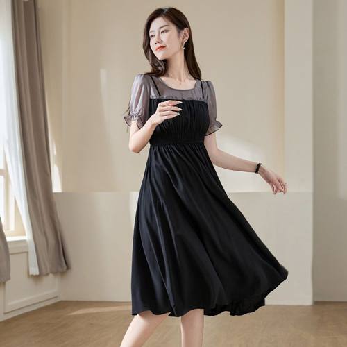 法式赫本风拼接连衣裙女2