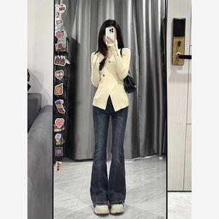 不规则纯欲又显瘦 V领毛衣交叉A4腰修身开叉套头针织长袖内搭上衣