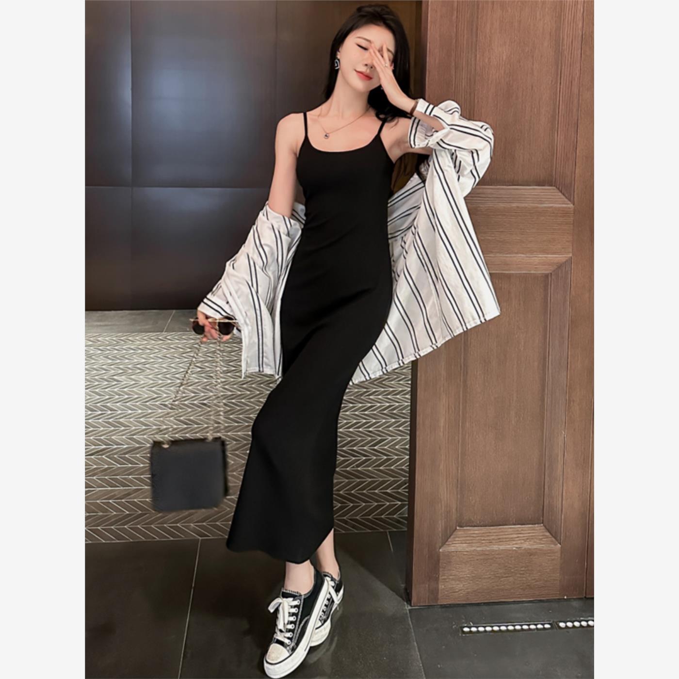 吊带连衣裙女黑色包臀长