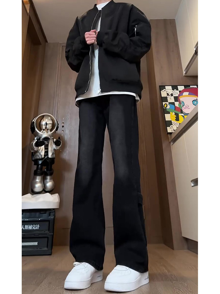 레트로 진 아메리칸 하이 스트리트 벨벳 팬츠 남성용 가을 겨울 디자인 틈새 슬림핏 스트레이트 레그 부츠컷 팬츠