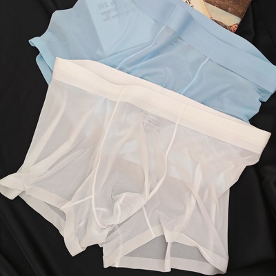 实拍内裤男2025新款超薄全透明男士冰丝无痕平角裤凉感透气四角裤