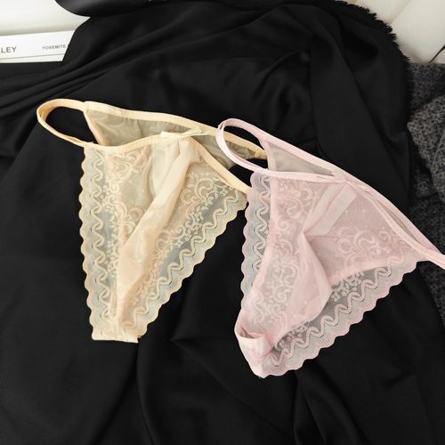 约会心机~法式男士性感细带蕾丝边内裤高叉纯欲低腰薄款男丁字裤