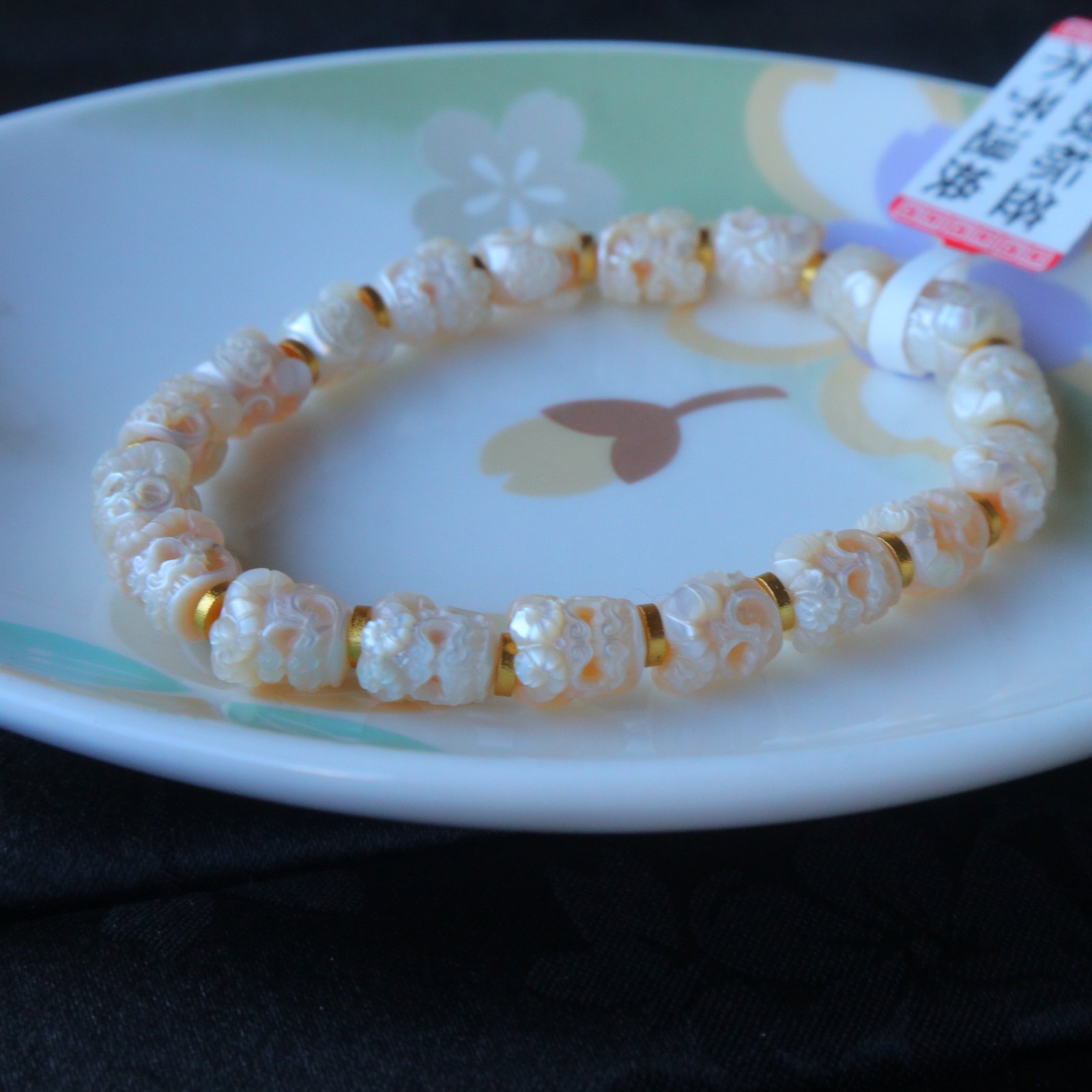 7.5mm天然保真淡水珍珠精工雕刻男爵顶珠配饰文玩佛珠手串