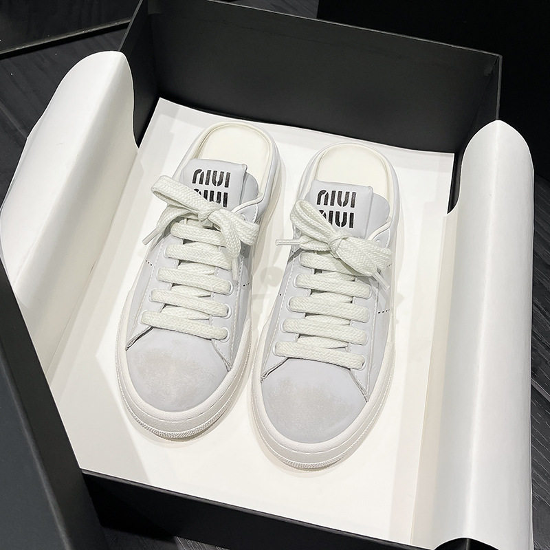 2026早春新款真皮包头半拖鞋女外穿平底厚底圆头复古小白鞋懒人鞋,女鞋,包头拖,淘宝优惠券,粉丝福利购,淘宝优惠卷