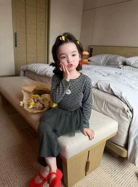 女童装26秋款韩版小女孩波点长袖