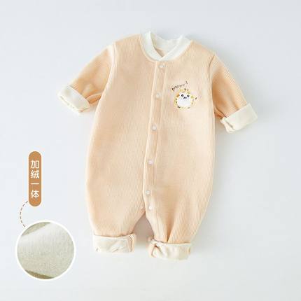 婴儿冬季外出抱衣新生儿加绒加厚连体哈衣满月服男女宝宝秋冬睡衣