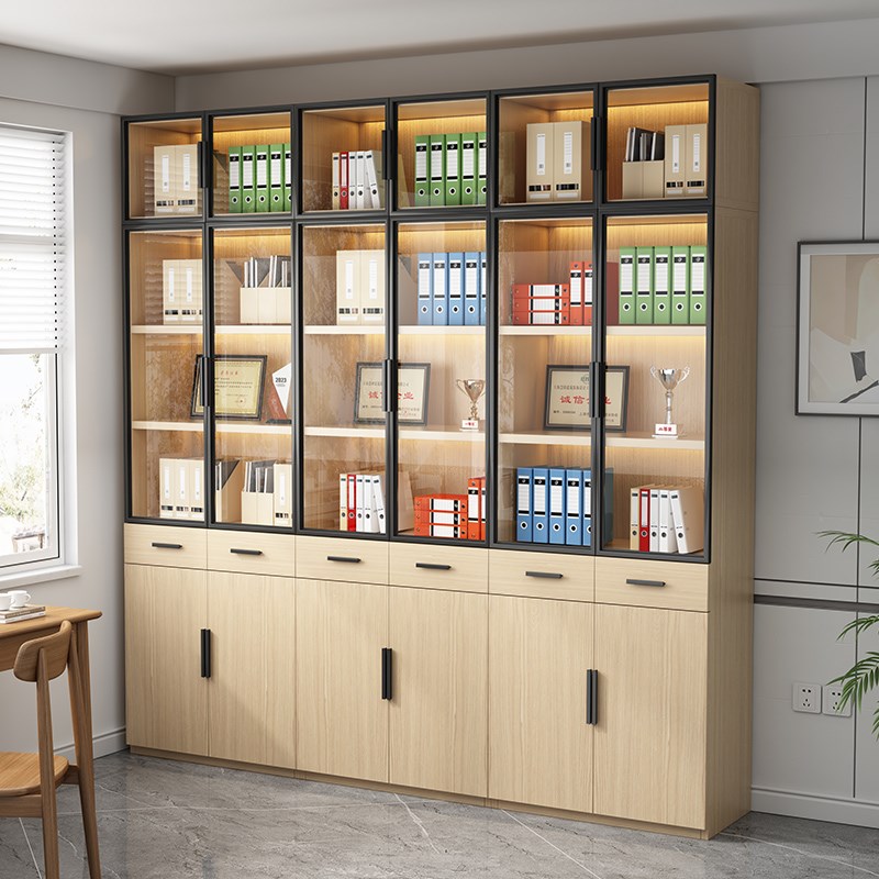 优选家用手办展示柜玻璃门陈列柜原木风书L柜储物柜文件柜防尘酒