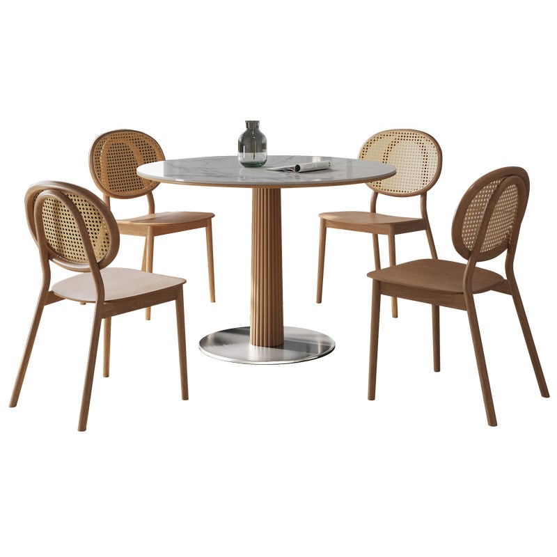 优选新明珠实木岩板餐桌德利丰J小户型家用圆形小圆桌洽谈