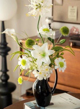 优选欧式高级设计款轻奢仿真花z百合花插花套装客厅餐桌装饰花摆