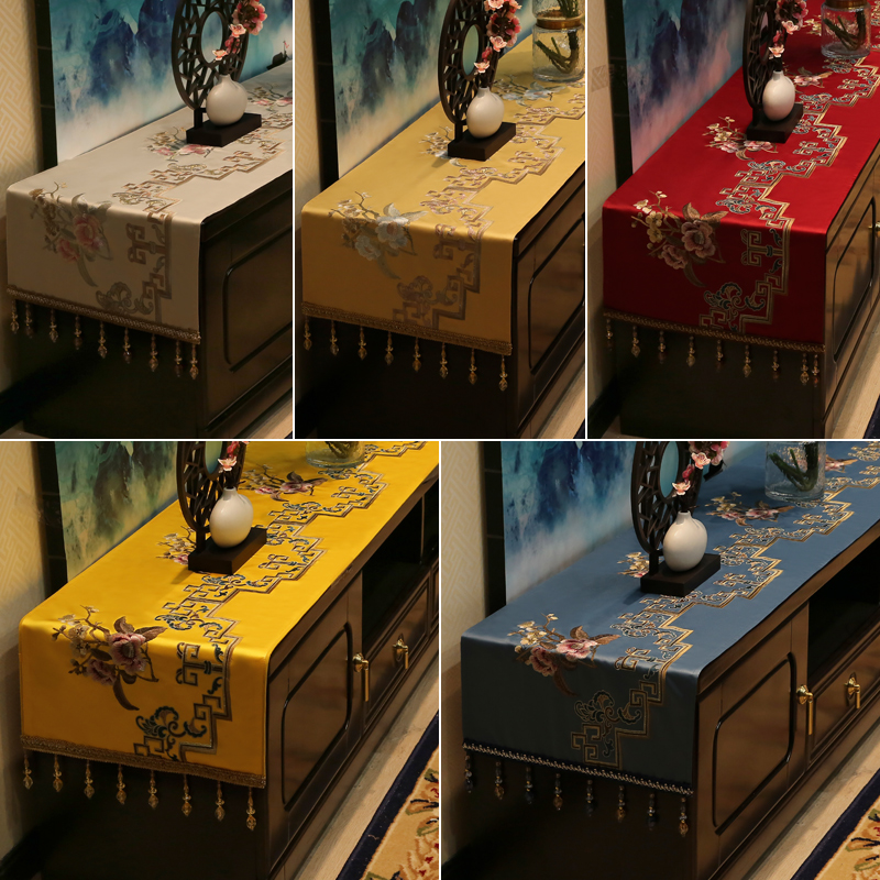 优选新中c式绣花电视柜桌布中国风茶几盖布餐桌布艺台布盖巾鞋柜