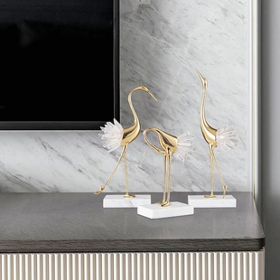 精选轻奢摆件现代客厅玄关电视柜水晶纯铜仙M鹤家居装饰品乔迁新