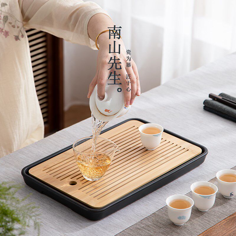 优选黑陶茶盘家用简约茶台功夫茶L具托盘储水式茶海中式干