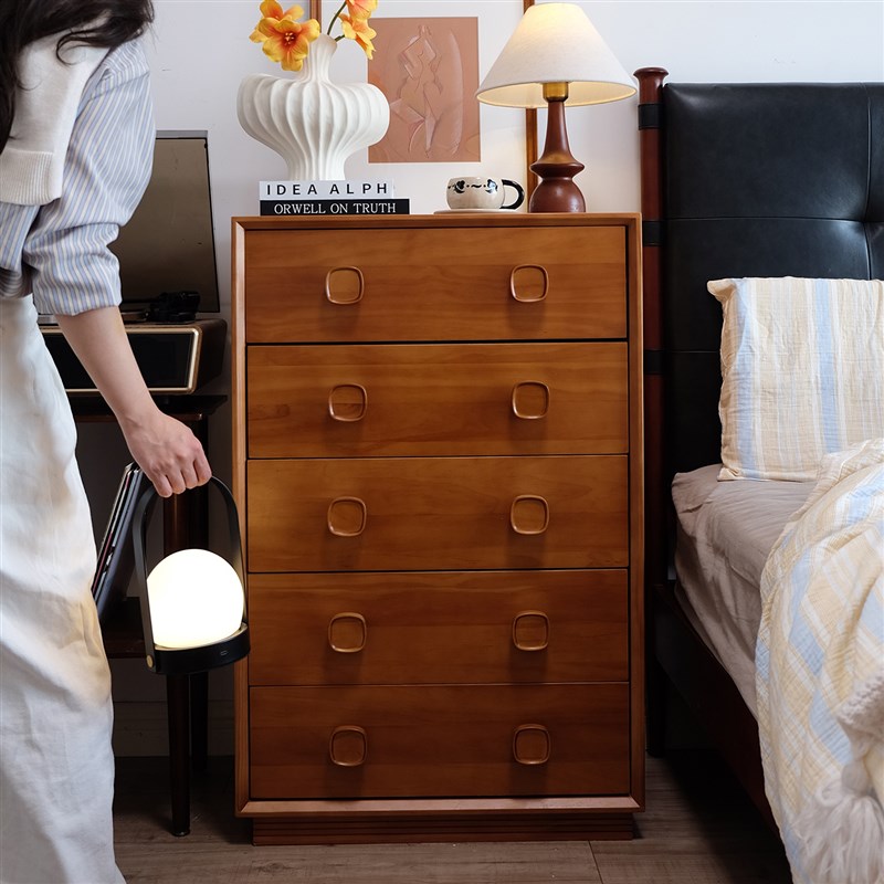 优选实木中古胡桃多层五斗柜w小户型客厅卧室床尾大容量收纳储物