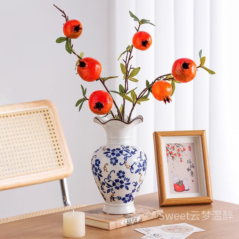 优选荷叶阔口新中式艺术客厅插鲜花D水培轻奢高级感青花瓷陶瓷花