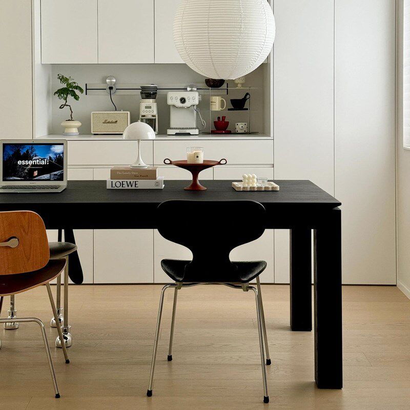 优选北欧侘寂风实木餐桌极简白蜡木D长方形办公会议桌工作台洽谈