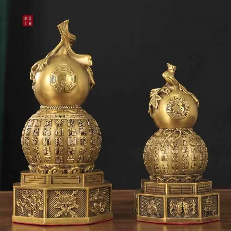 优选铜葫芦摆件工艺品客厅玄关酒A柜办公室新中式大号纯铜五福葫