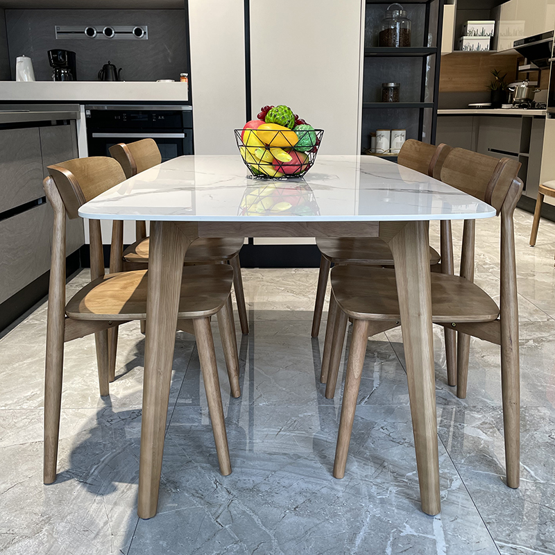 优选进口光面岩板餐桌o家用小户型全实木桌子白蜡木现代简约餐桌