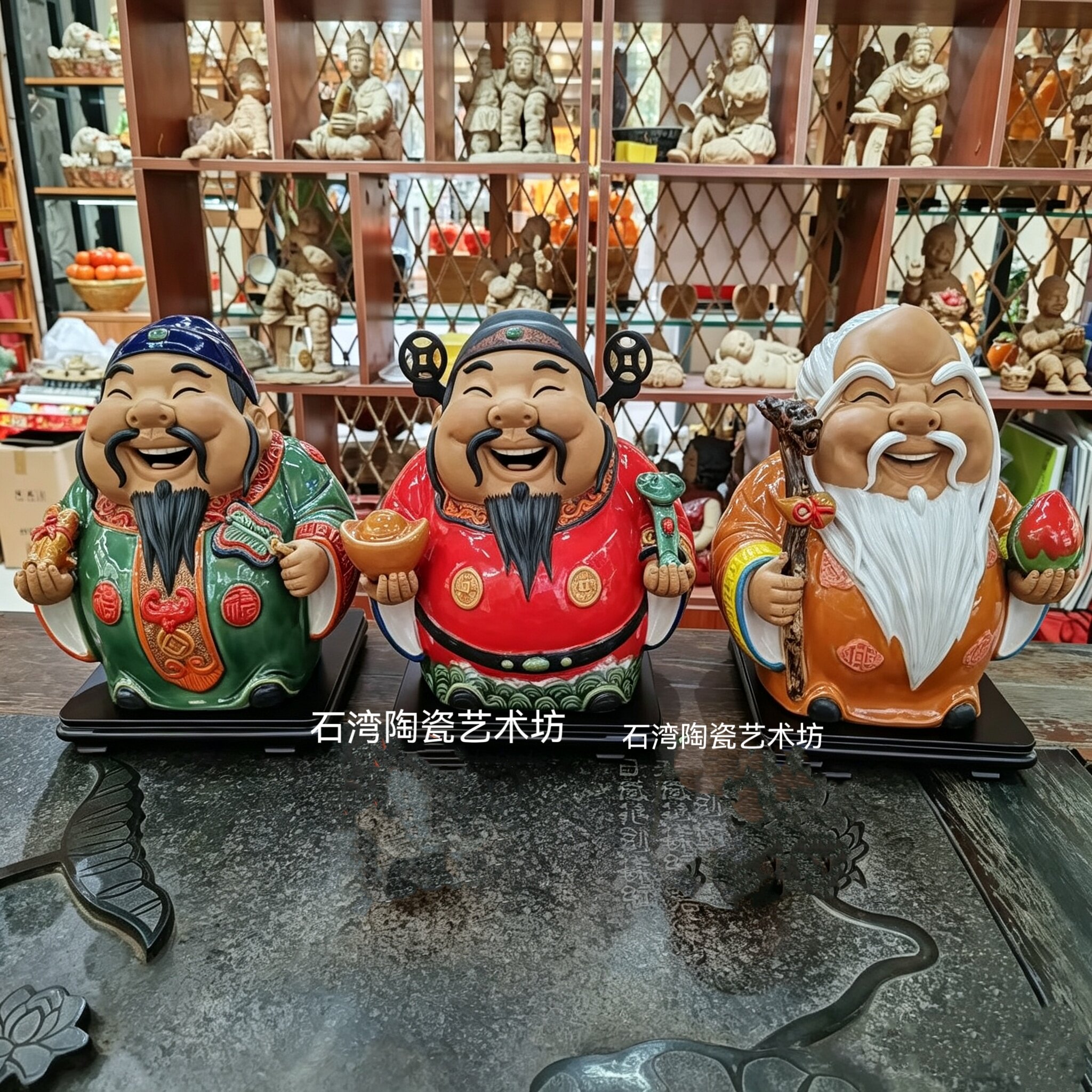 陶瓷福禄寿佛像手工招财摆件