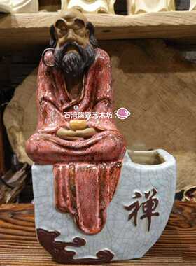 石湾陶瓷达摩罗汉手工佛像摆件