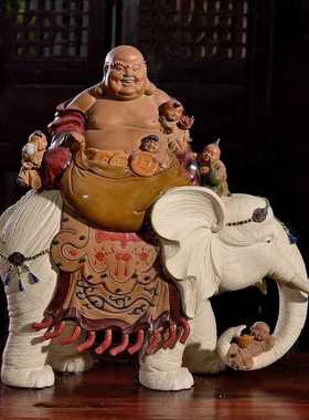 弥勒佛石湾公仔陶瓷禅意客厅摆件