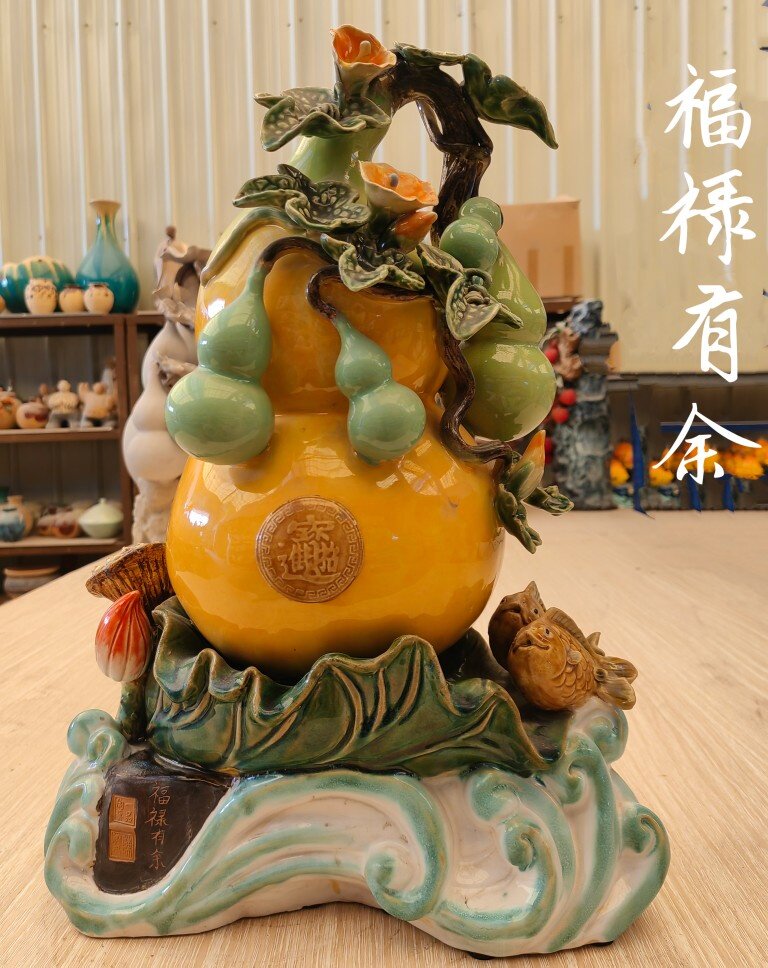 石湾公仔陶瓷福禄葫芦风水摆件