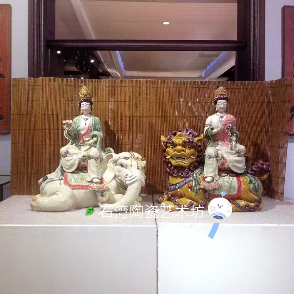 陶瓷文殊普贤观音菩萨手工佛像