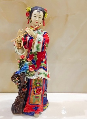 陶瓷吹笛仕女艺术生手工摆件