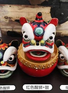 陶瓷醒狮汽车手工招财摆件礼品