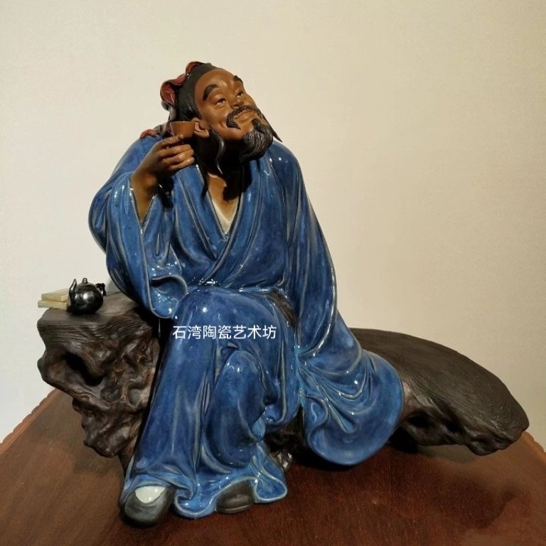 石湾陶瓷陆羽品茶装饰手工摆件