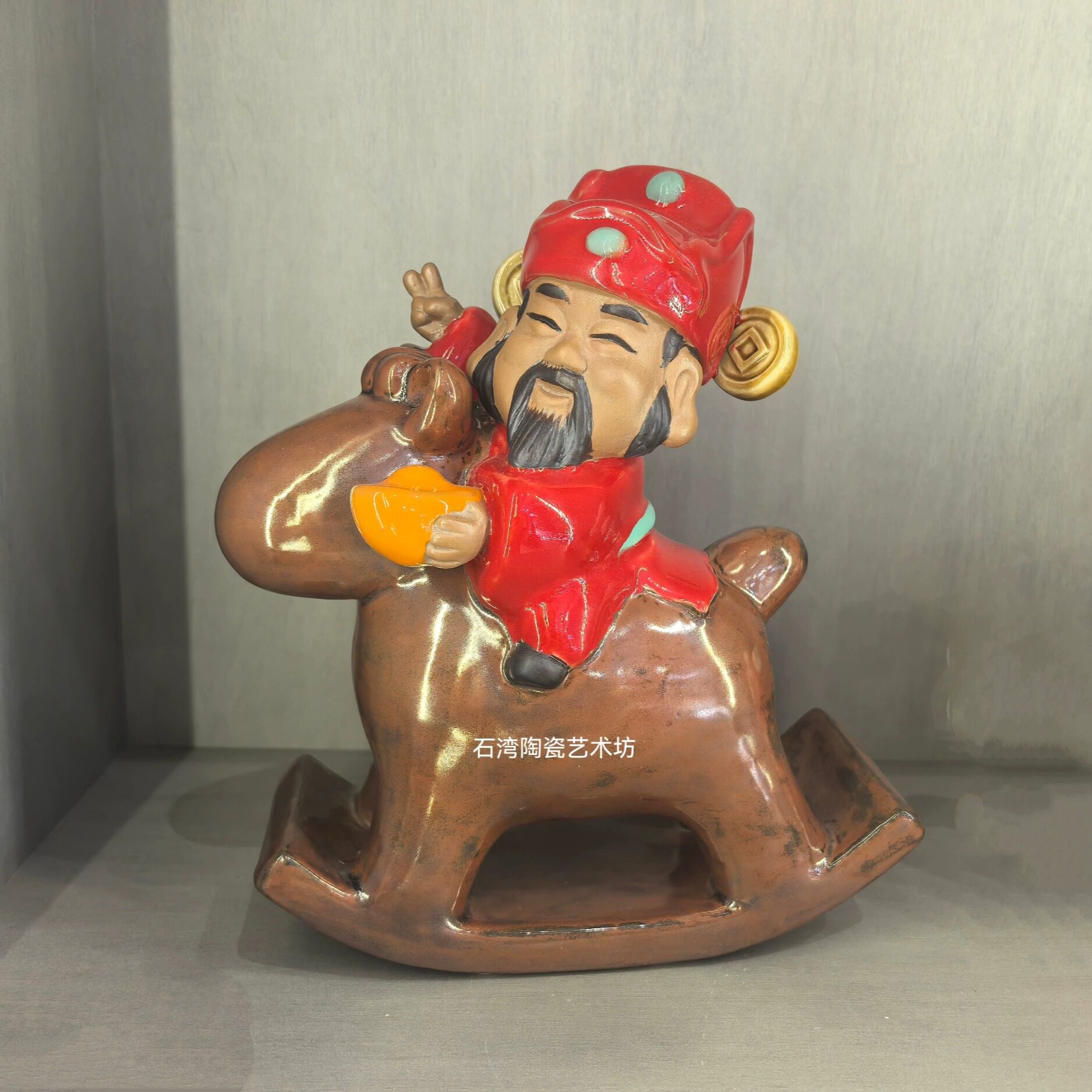 陶瓷马上发财财神手工饰品摆件