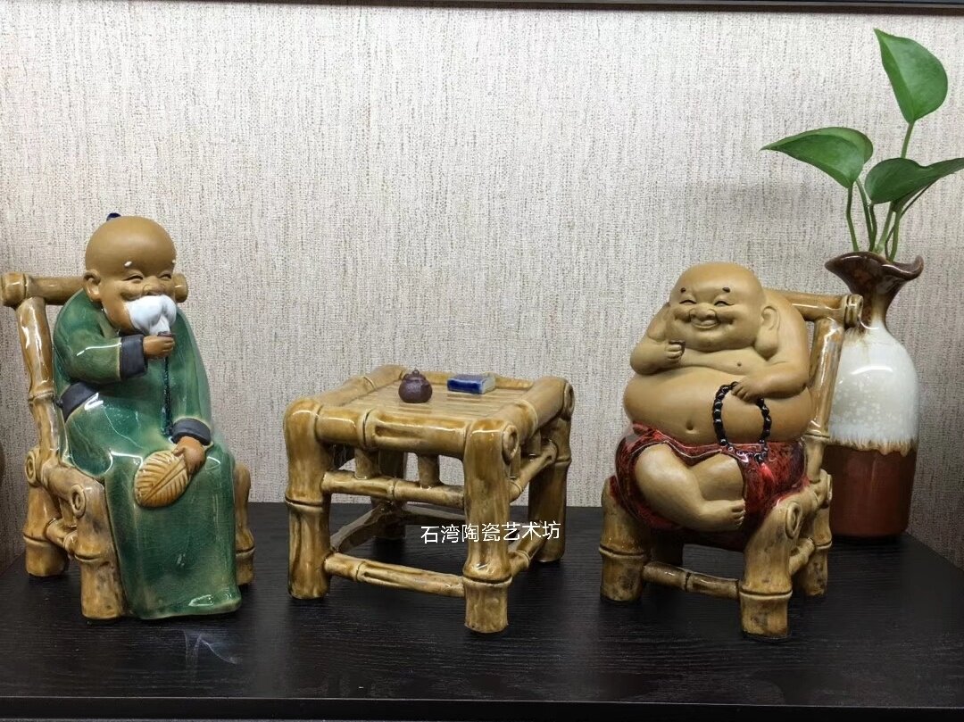 陶瓷品茶老友记人物手工摆件