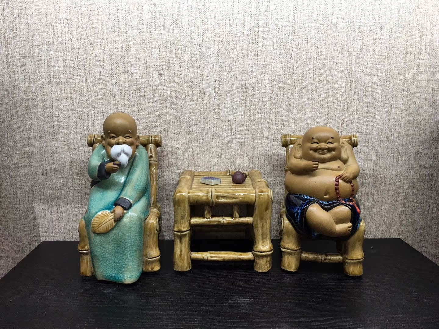 石湾陶瓷公仔品茶佛手工创意家居茶室风水摆件以茶会友茶文化茶庄