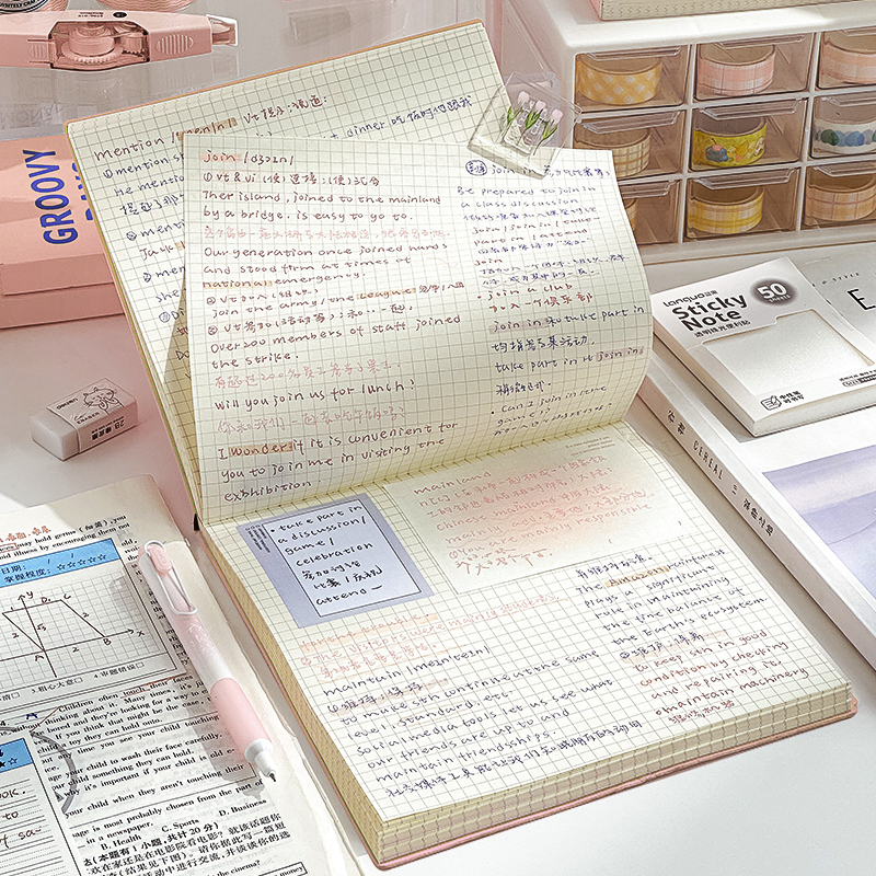 高颜值笔记本方形本上翻笔记本初中生本子活页本可拆卸高中生不硌手360度旋转错题记事本复古