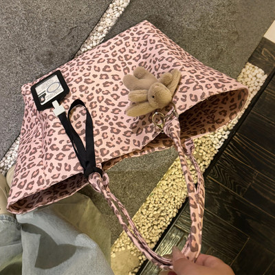 粉色豹纹托特包女大容量2025新款秋冬氛围感单肩包上学上班通勤包