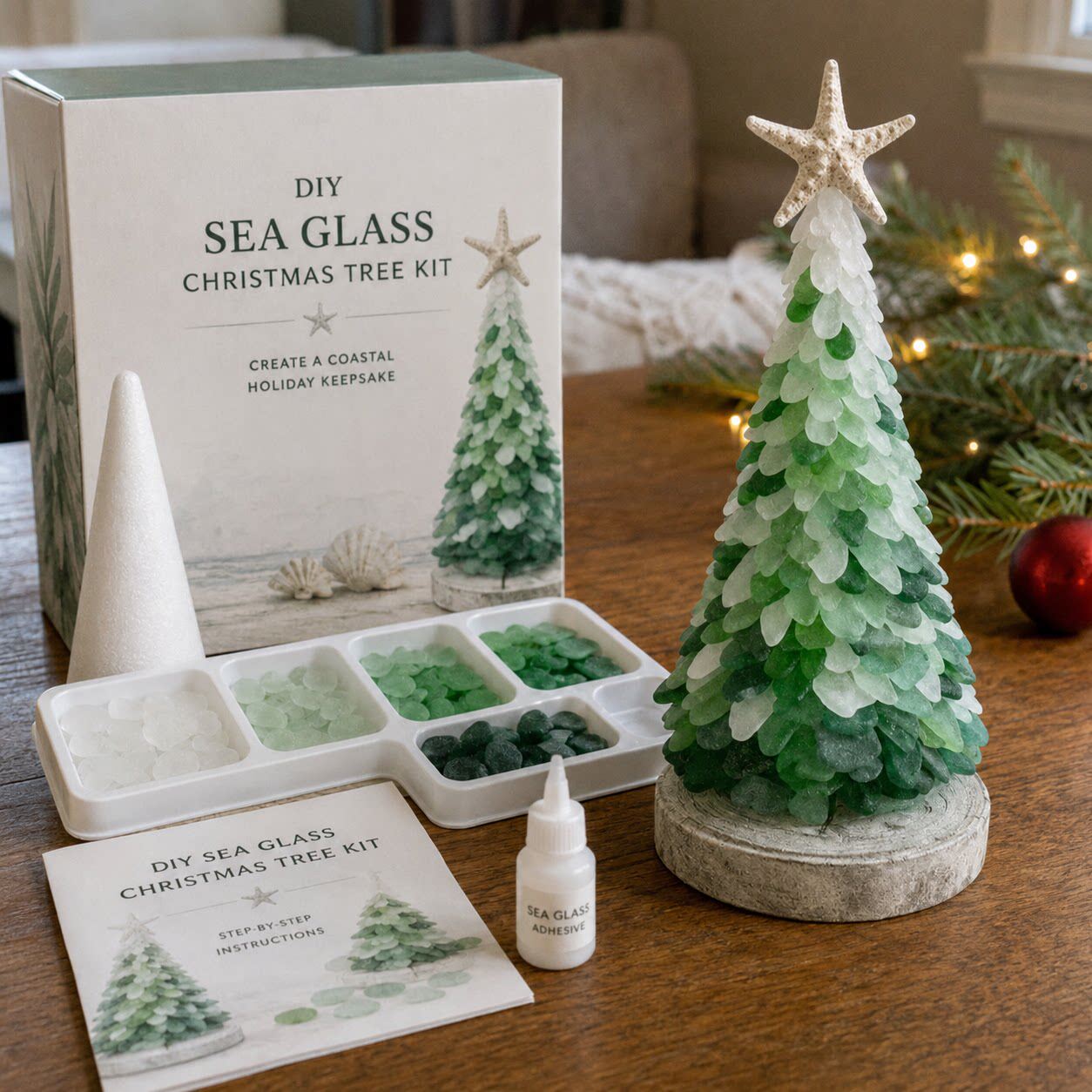 海玻璃圣诞树系列套装圣诞节桌面装饰摆件手工diy跨境 Sea Glass