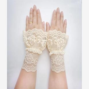 韩版公主范蕾丝袖口手套 花边假袖子跳舞演出用 半指手套女装喇叭
